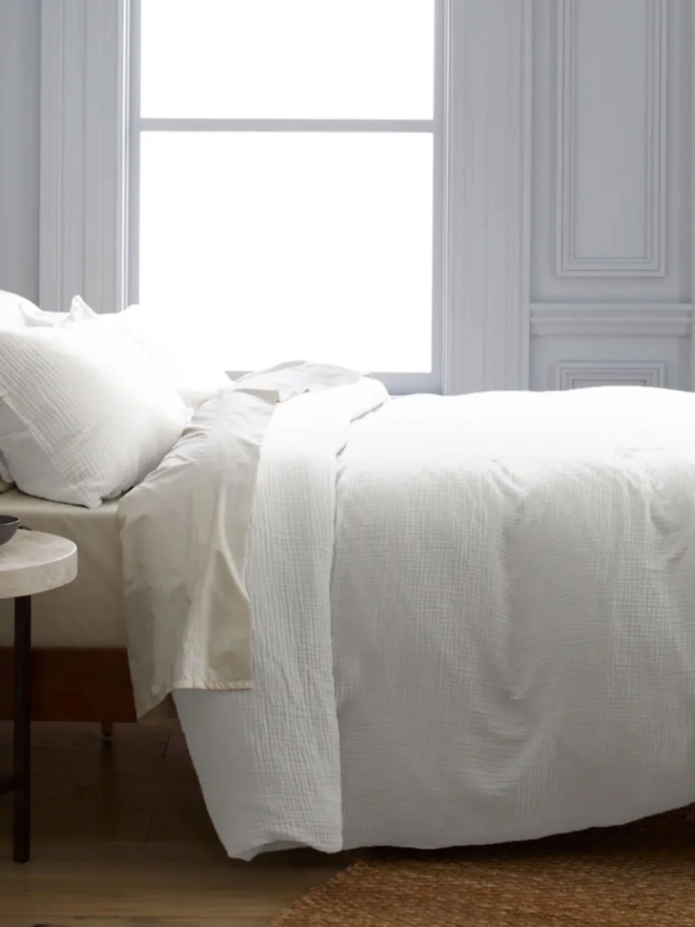 New Quince Organic Cotton Gauze Duvet Cover Set with Shams King White